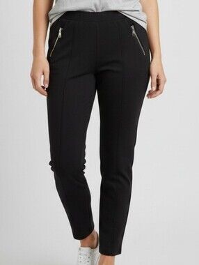 Black Pull-On Ponte Pants with Zip Pockets